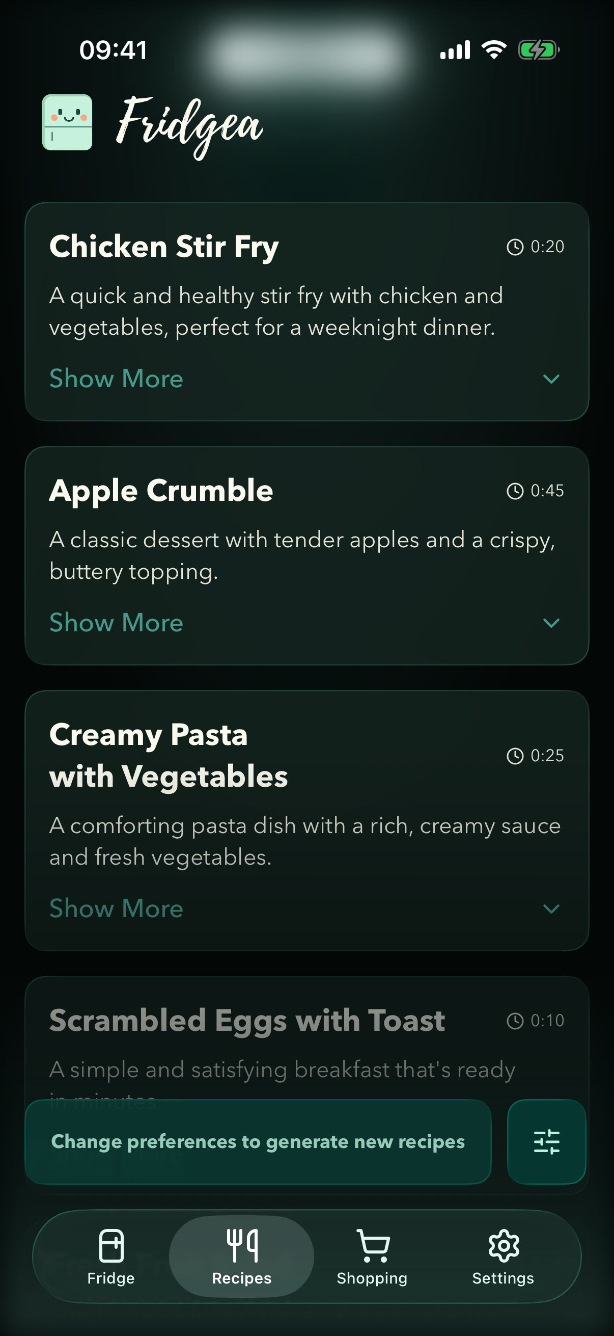 Fridgea suggesting recipes from current fridge contents