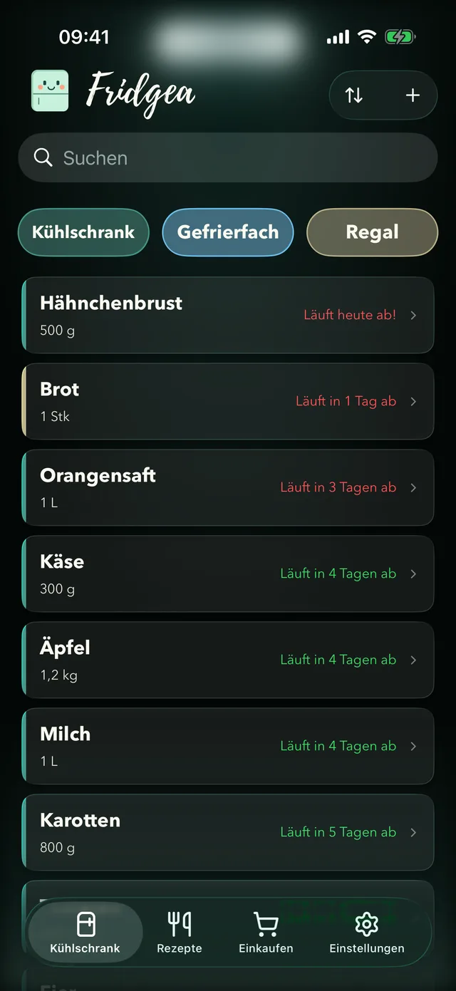 Fridgea-App — Kühlschrank-Inventar