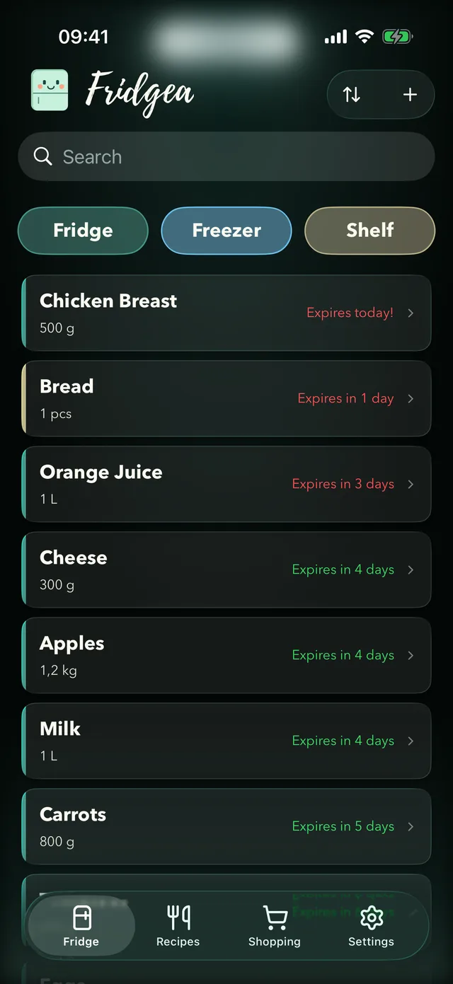 Fridgea app — fridge inventory